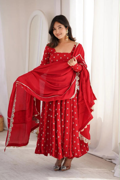 Rakhi Royal Anarkali – 6 Meter Flair Chinon Silk Set