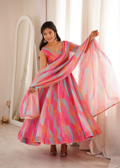 Golden Grace Gown Set – Mirror Lace Ethnic Wear