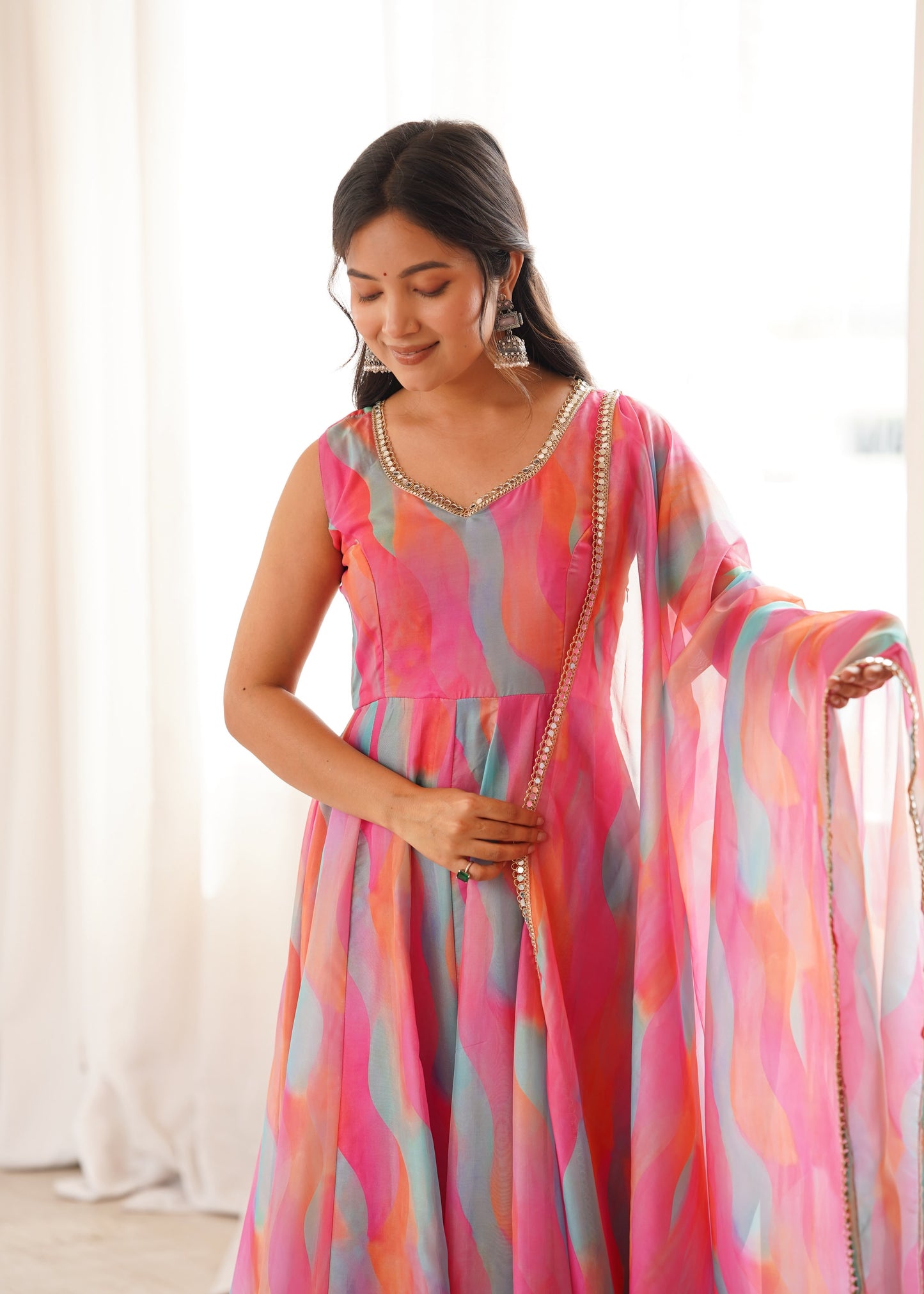 Golden Grace Gown Set – Mirror Lace Ethnic Wear