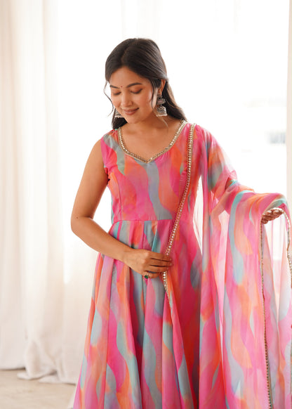 Golden Grace Gown Set – Mirror Lace Ethnic Wear