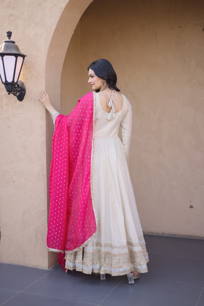 Mirror Work Gown Set – Cosmos Fabric with Designer Dupatta