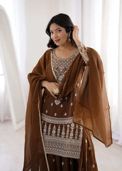 Premium Crunchy Silk Sharara Set with Embroidery Work