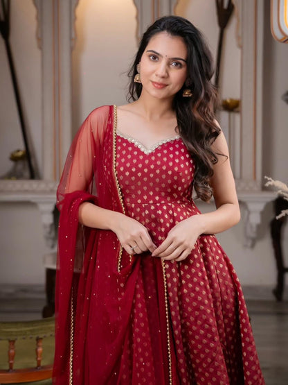 Pearl Charm Anarkali – Jacquard Butti Festive Wear