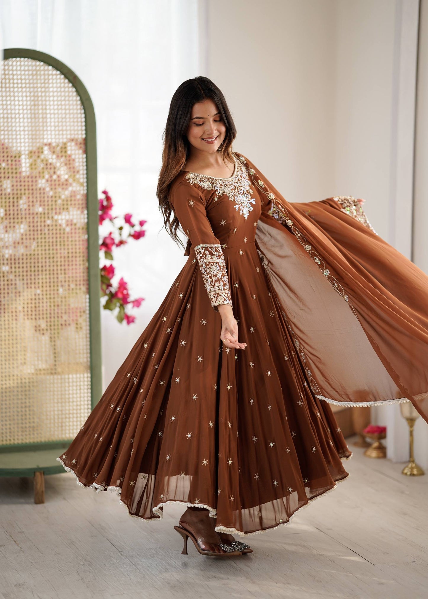 Elegant Embroidered Rainbow Sequence Designer Anarkali 3-Piece Set