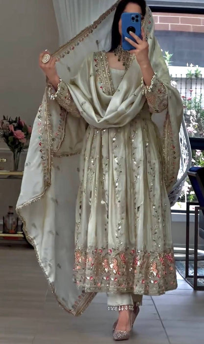 Sheesha Silk Gown Set – Heavy Embroidery Party Wear