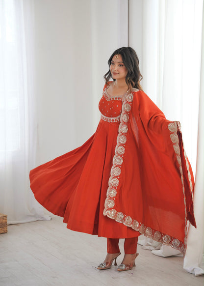 Regal Roman Silk Anarkali – Embroidered Elegance Set