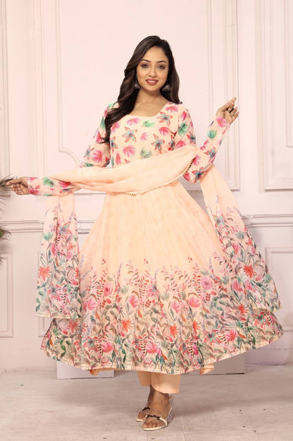 Tebby Silk Floral Anarkali Set