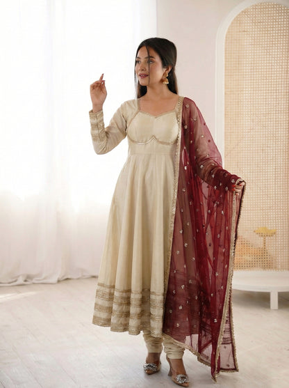 Elegant Heavy Lace Work Designer Anarkali Set