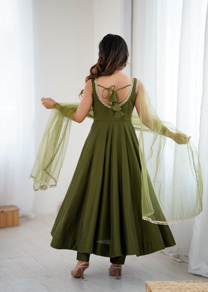 Roman Silk Chanderi Anarkali Set