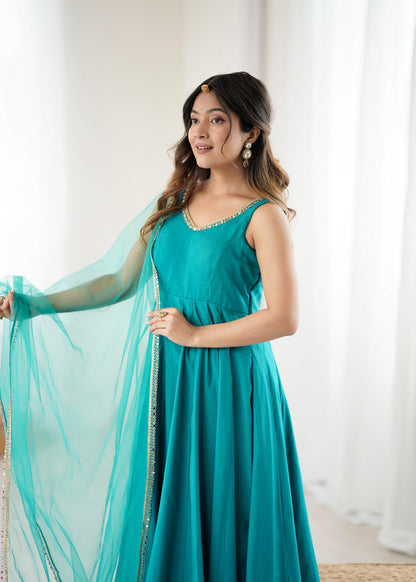 Roman Silk Chanderi Anarkali Set