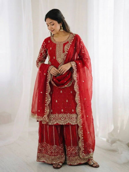 Premium Fndy Silk Sequence Work Kurta Palazzo Set