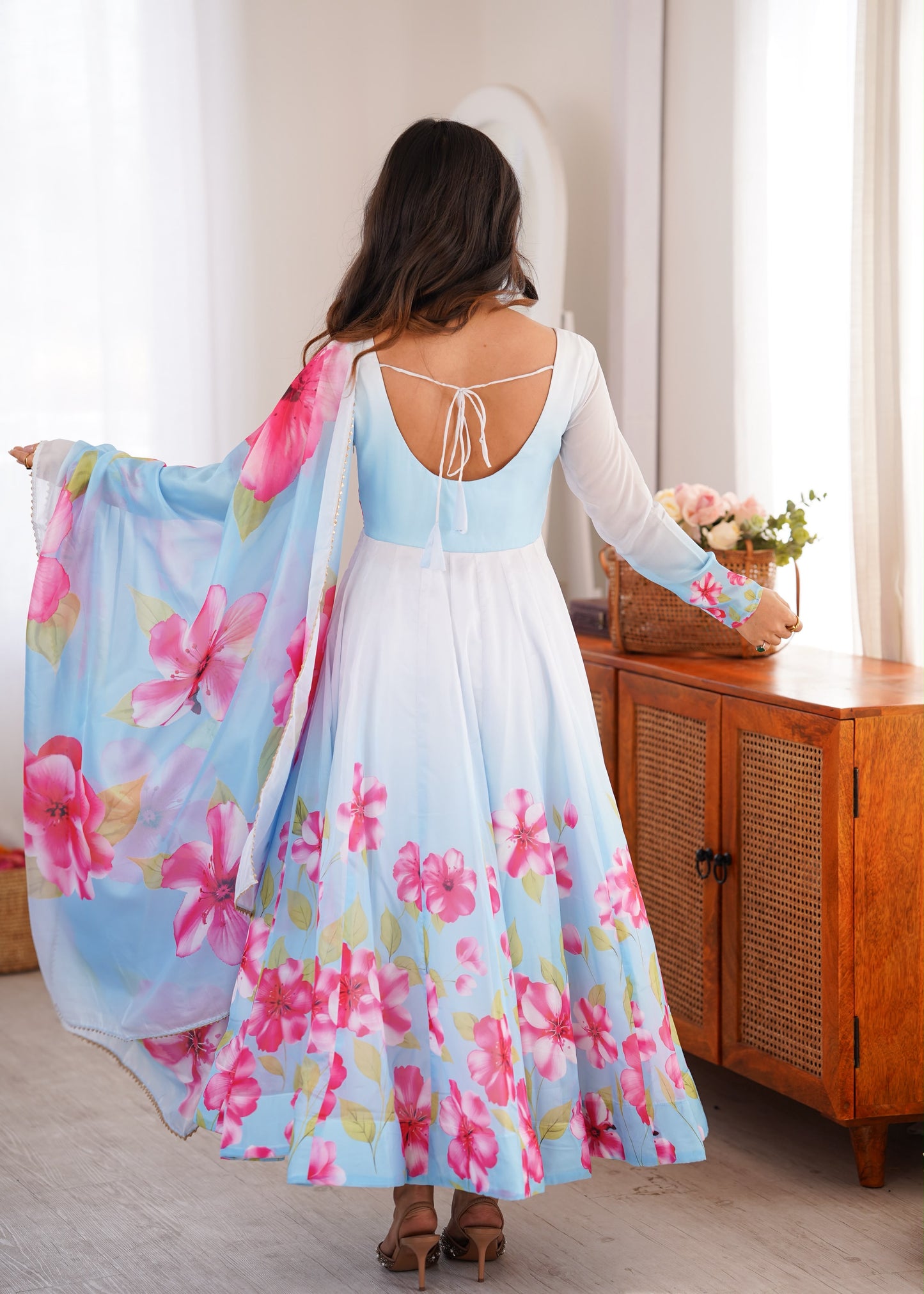 Floral Organza Anarkali Set – 4 Meter Flair Designer Wear