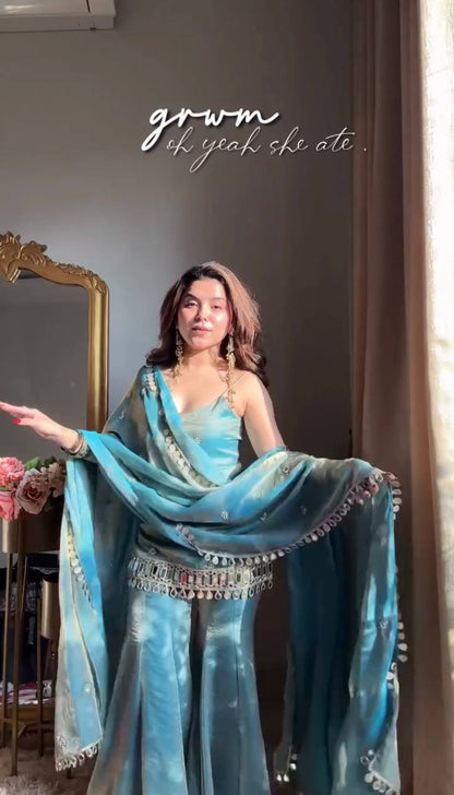 Premium Fendy Silk 3-Piece Suit Set with Mirror Work