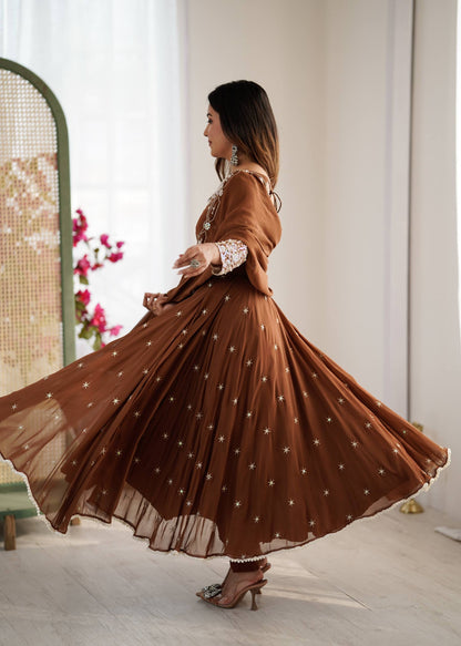 Elegant Embroidered Rainbow Sequence Designer Anarkali 3-Piece Set