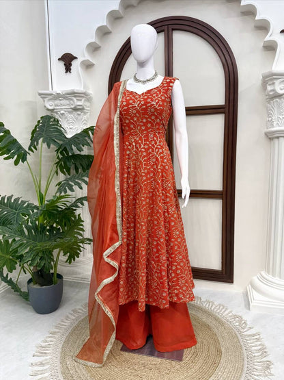 Elegant Gown Plazzo Set – Faux Georgette Festive Wear