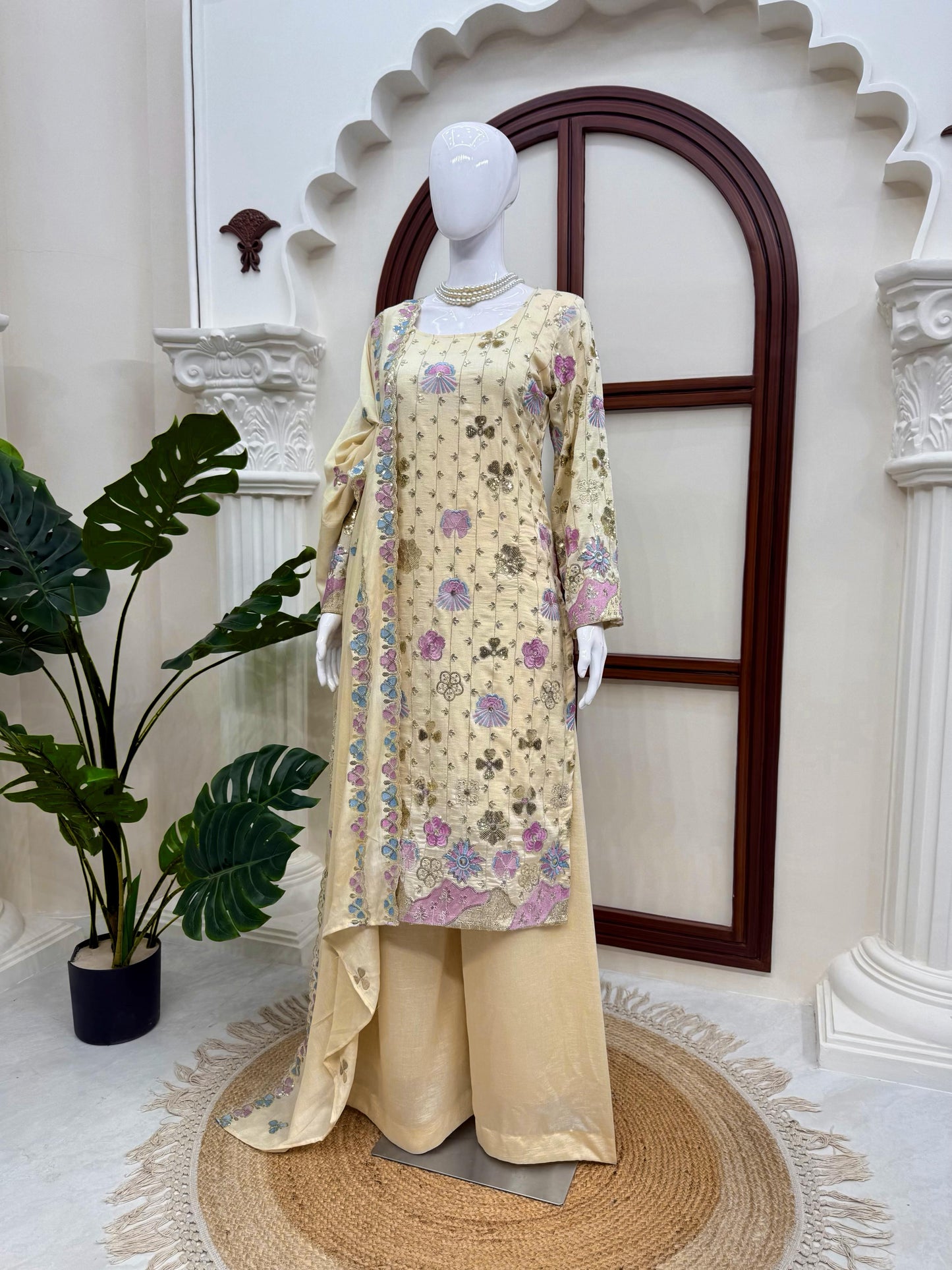 Silk Grace Plazo Set – Thread & Sequence Designer Wear