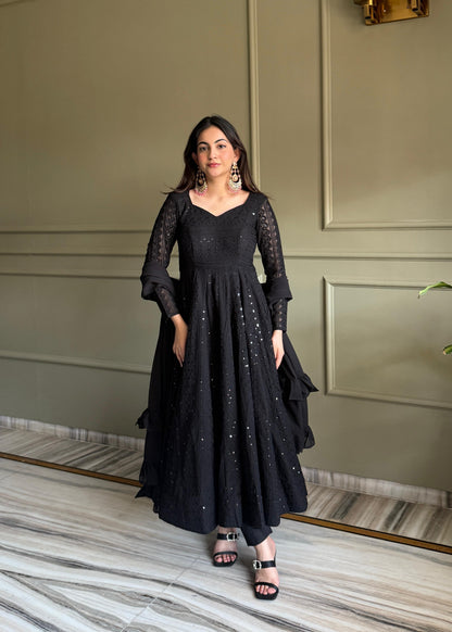 Black Lucknowi Anarkali Set