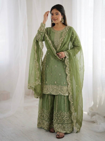 Premium Fndy Silk Sequence Work Kurta Palazzo Set