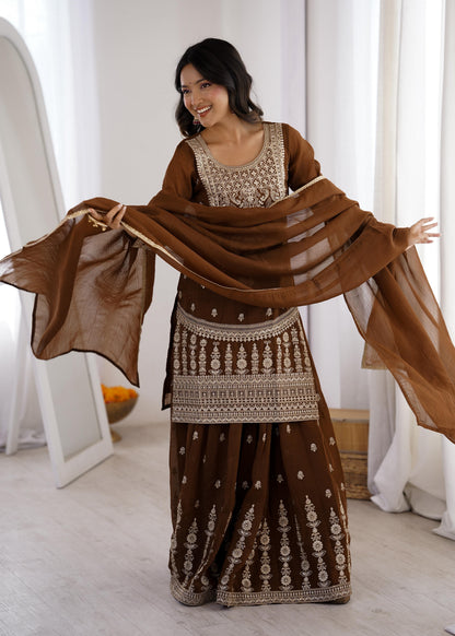 Premium Crunchy Silk Sharara Set with Embroidery Work