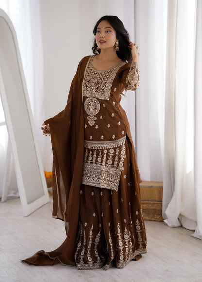 Premium Crunchy Silk Sharara Set with Embroidery Work