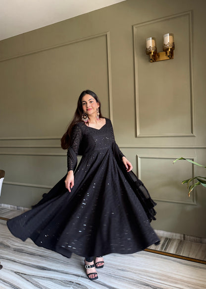 Black Lucknowi Anarkali Set