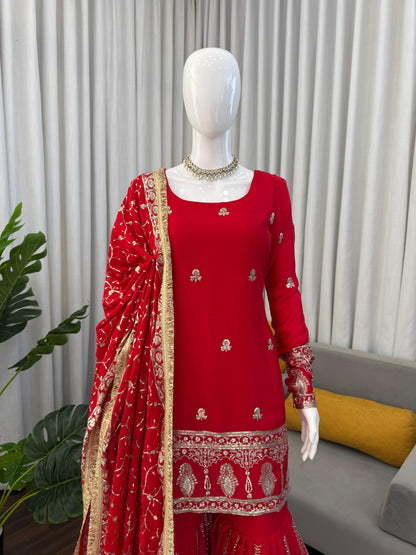 Noor Elegance 3-Piece Chinon Silk Sharara Set