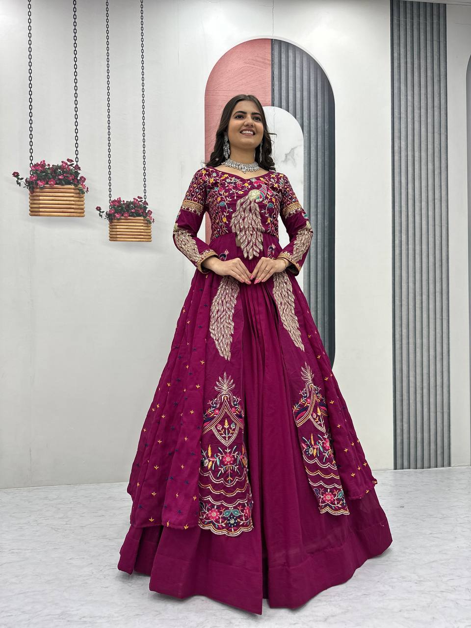 Elegant shrug with stylish crop top With Lehenga