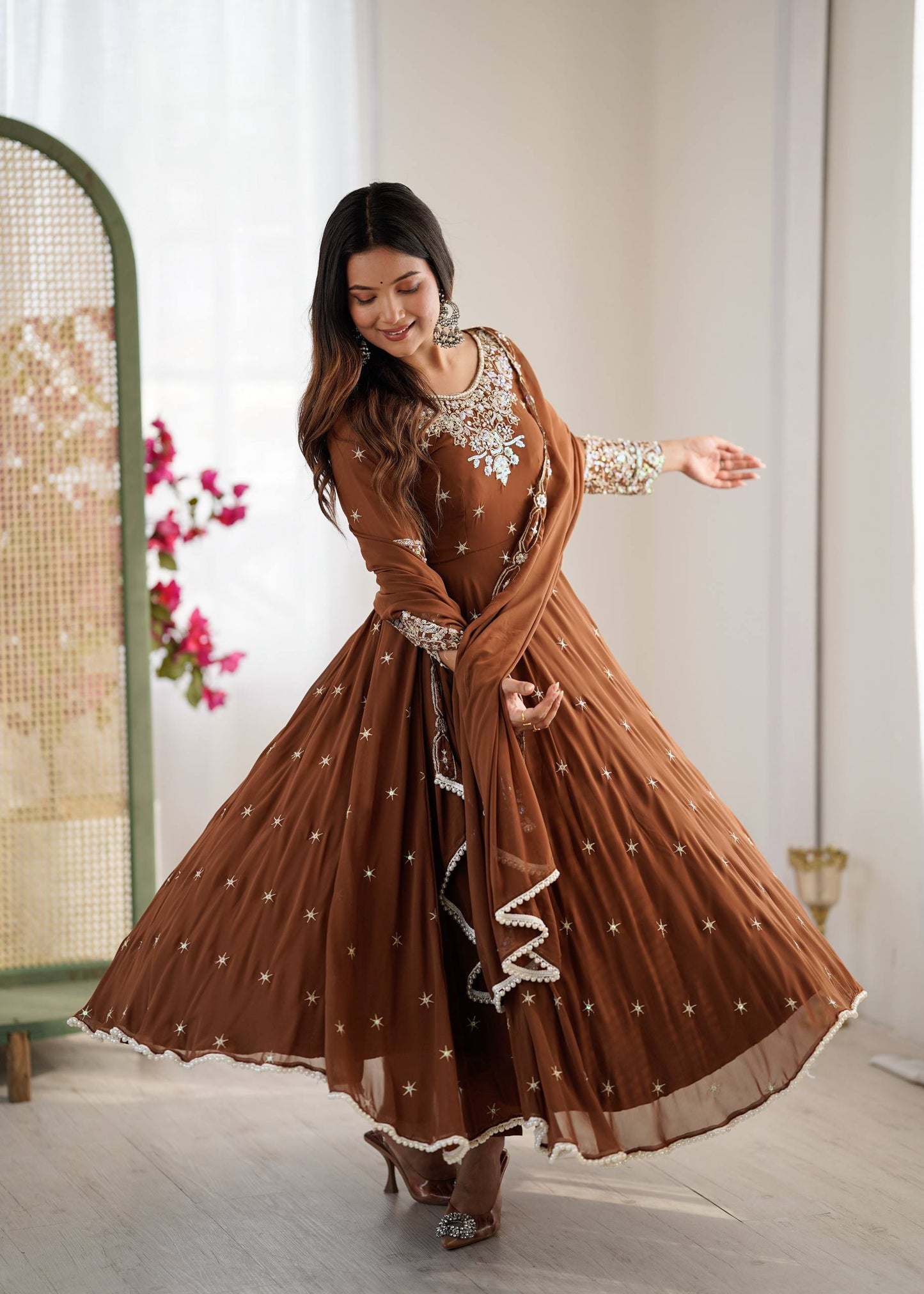 Elegant Embroidered Rainbow Sequence Designer Anarkali 3-Piece Set