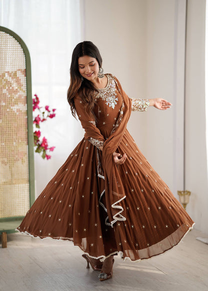 Elegant Embroidered Rainbow Sequence Designer Anarkali 3-Piece Set