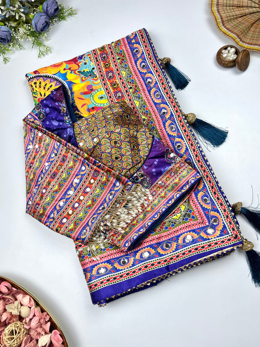 Mirror Bloom Saree – Japan Satin Digital Print Collection