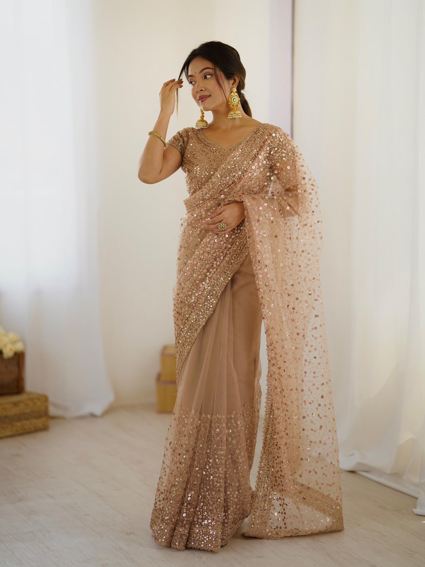 Glitter Net Sequins & Dori Work Saree