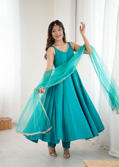 Roman Silk Chanderi Anarkali Set