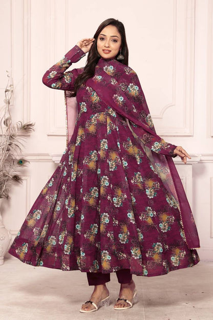 Floral Faux Georgette Anarkali Set
