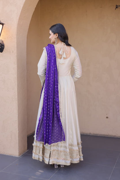 Mirror Work Gown Set – Cosmos Fabric with Designer Dupatta