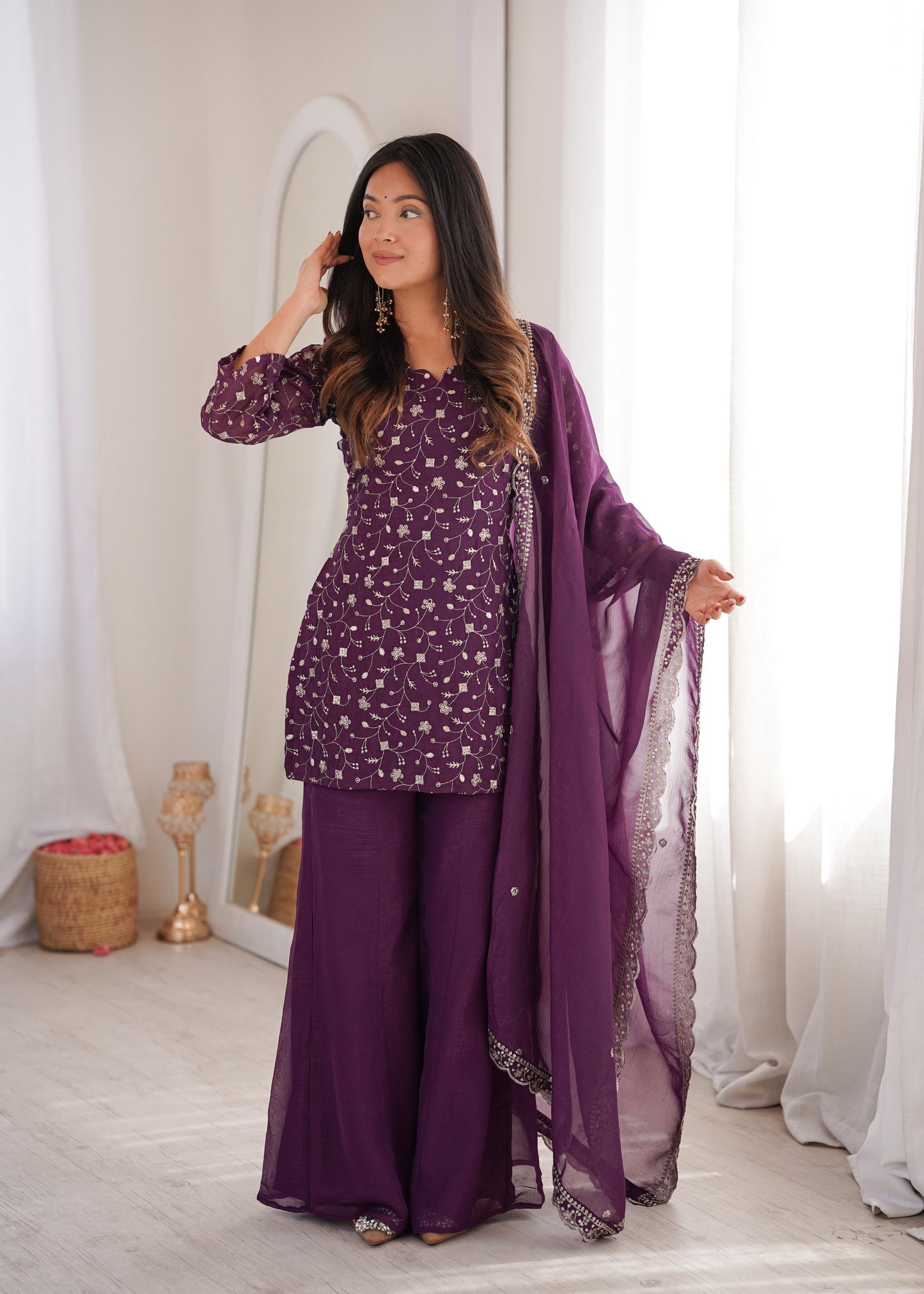 Bell Bottom Style Suit Set – Crunchy Silk Designer Outfit