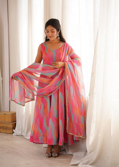 Golden Grace Gown Set – Mirror Lace Ethnic Wear