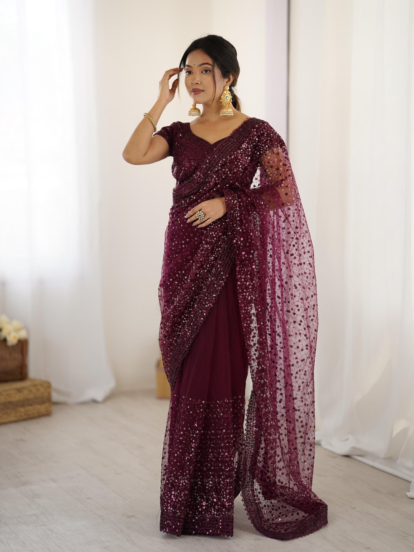 Glitter Net Sequins & Dori Work Saree
