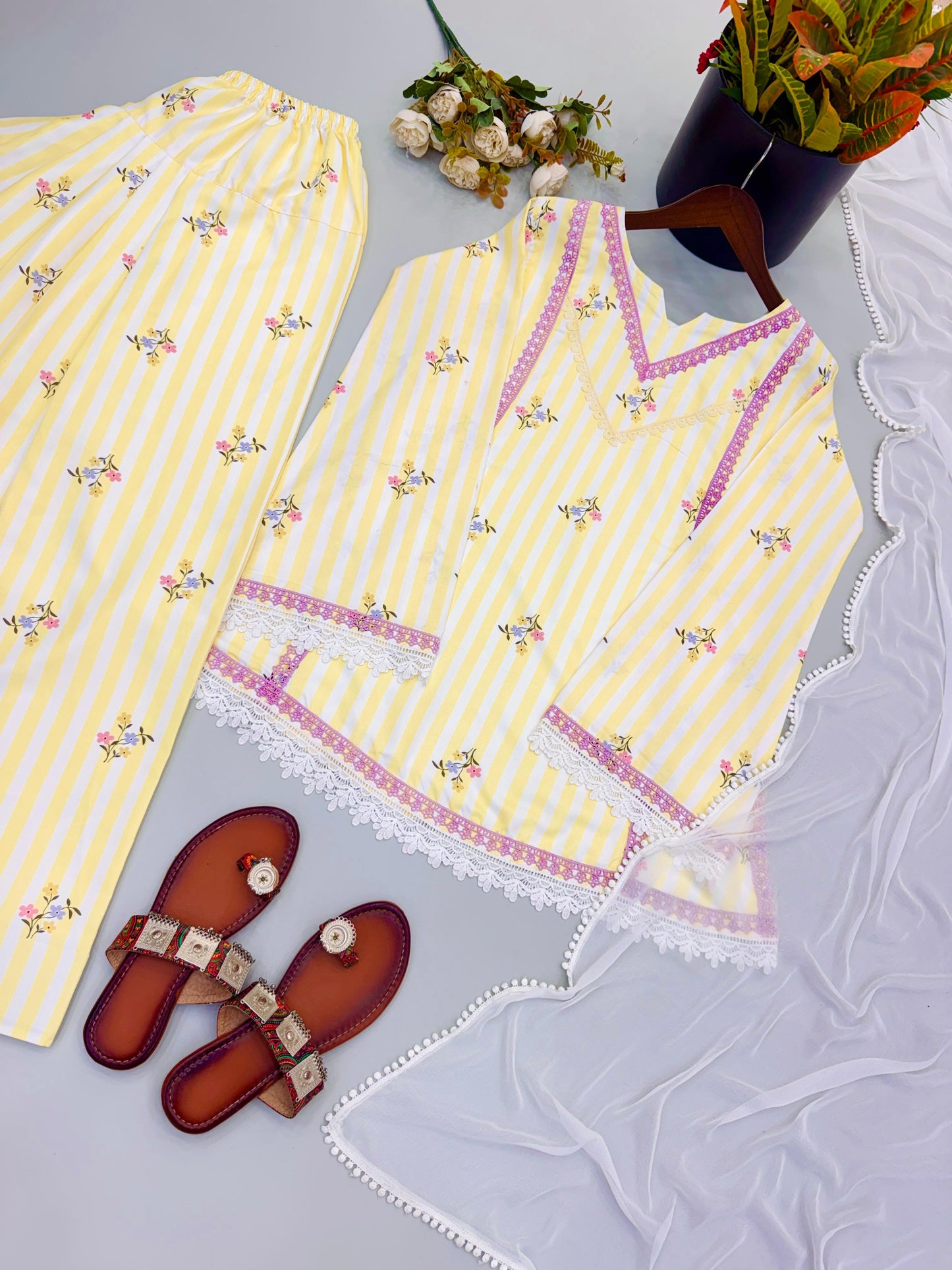 Elegant Cotton Farshi Set – Cambric Embroidered Designer Wear