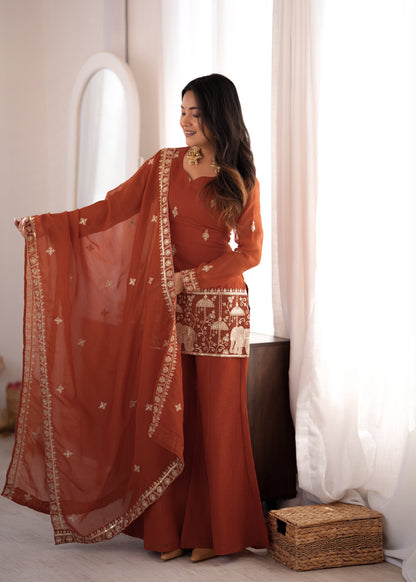 Crunchy Silk Bell Bottom Set – Embroidered Elegance