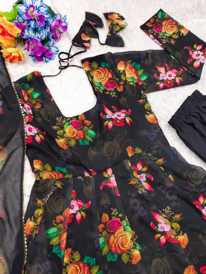 Black Floral Anarkali Suit