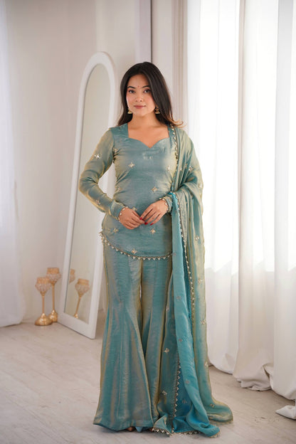 Classic Festive Set – Fendy Silk Sharara Designer Wear