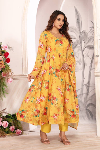 Floral Faux Georgette Anarkali Set