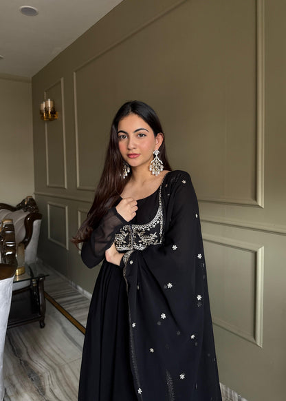 Premium Fox Georgette 16 Kali Anarkali Set with Koti, Dupatta & Pant