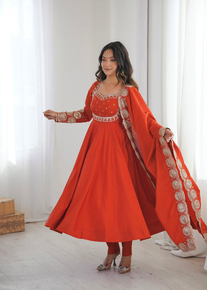 Regal Roman Silk Anarkali – Embroidered Elegance Set