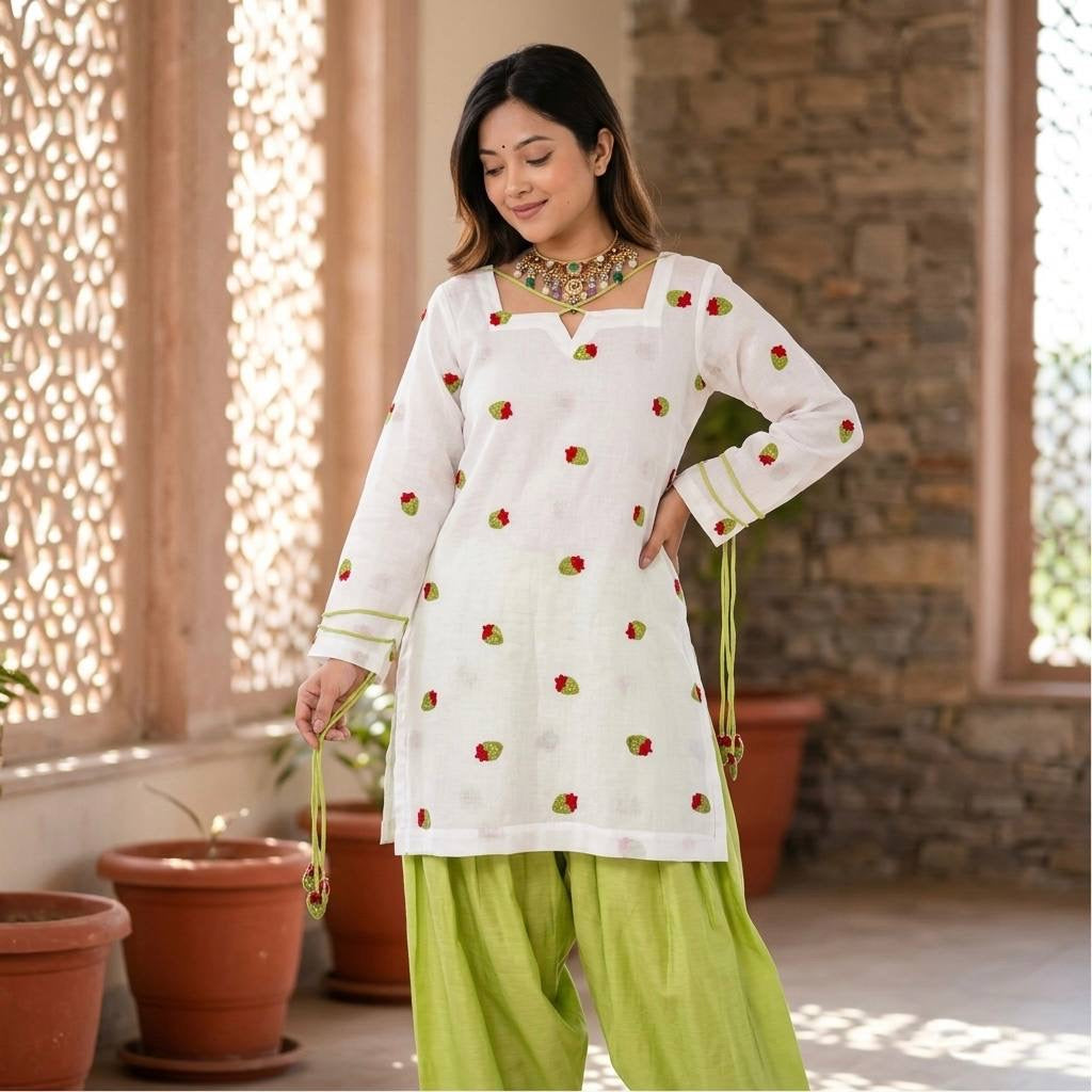 Elegant Cotton Farshi Set – Cambric Embroidered Designer Wear