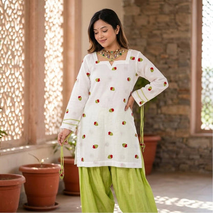 Elegant Cotton Farshi Set – Cambric Embroidered Designer Wear