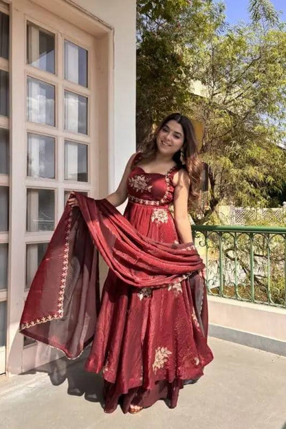 Flowy Flair Anarkali Set – Fendy Silk Embroidered Suit