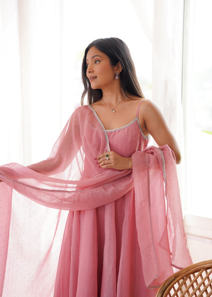 Siroski Shine Anarkali – Crunchy Silk Designer Set