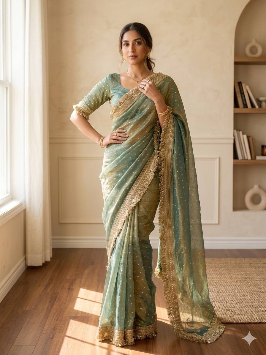 Moss Silk Saree with Jacquard Butti