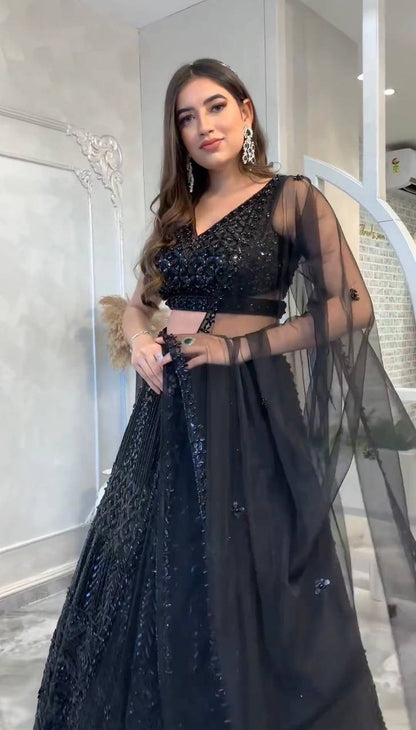 Midnight Royale Net Lehenga Set